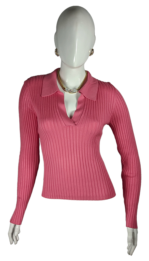 Buso Salmón Tejido Cuello Camisero Canales