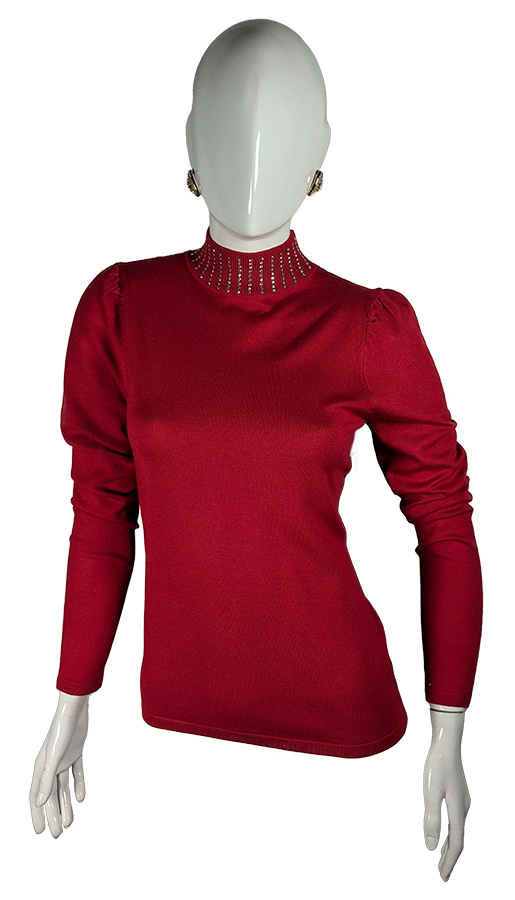Buso Tejido Rojo Cuello Alto Piedras