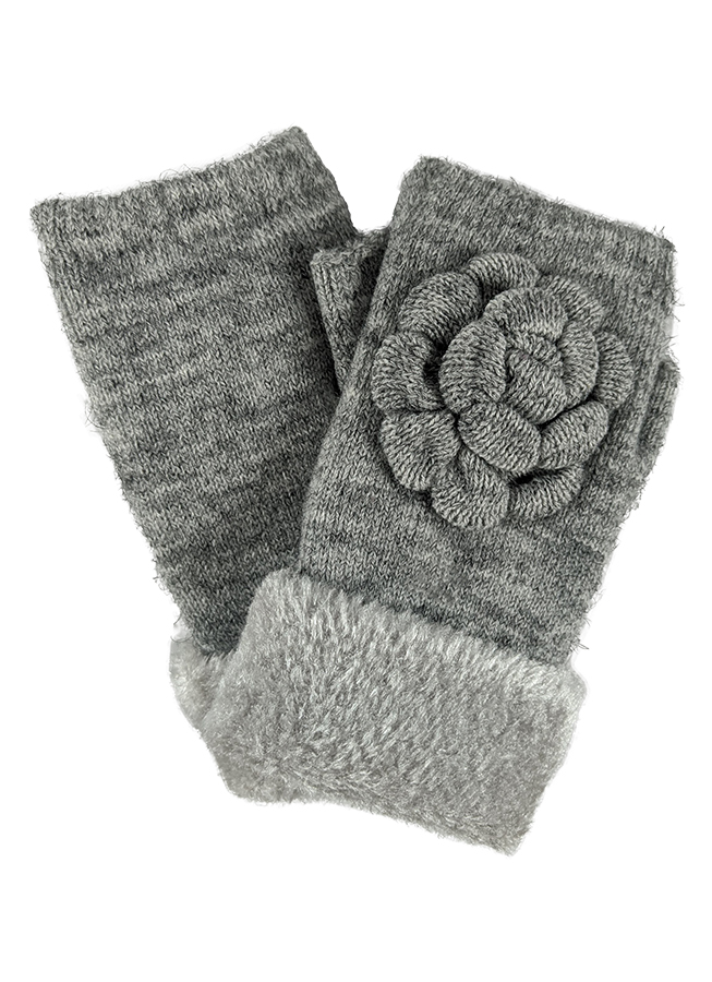 Guante Gris Mitón Lana Térmico Flor