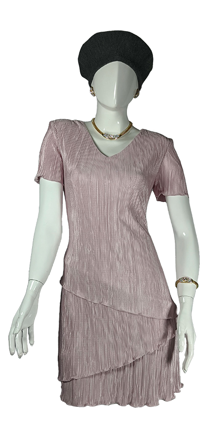 Vestido Rosado Capas Asimetricas Plizadas