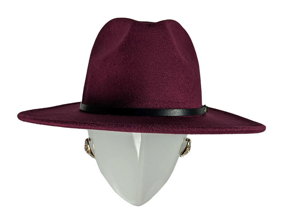 Sombrero Vinotinto Fedora Cinta Cuero Negro